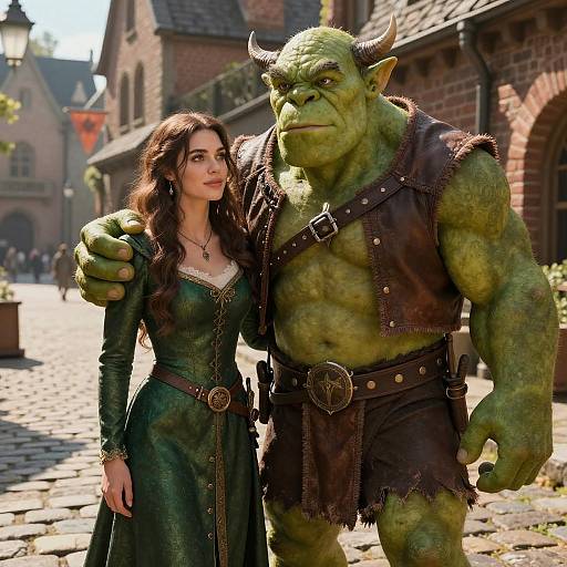 Photorealistic Orc and Woman on Street