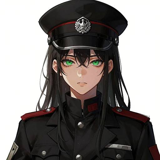 Moody Anime Woman in Military Attire