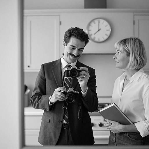Man and Woman in Kitchen Mirror Reflection