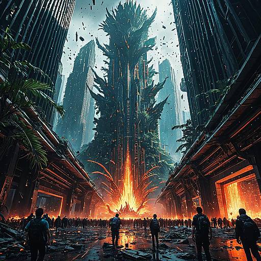 Subterranean Jungle City Under Siege by Crystalline Phoenix