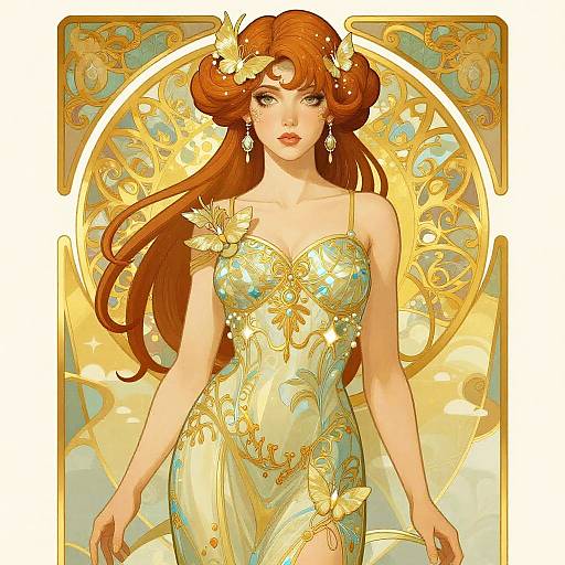 Art Nouveau Woman with Butterflies