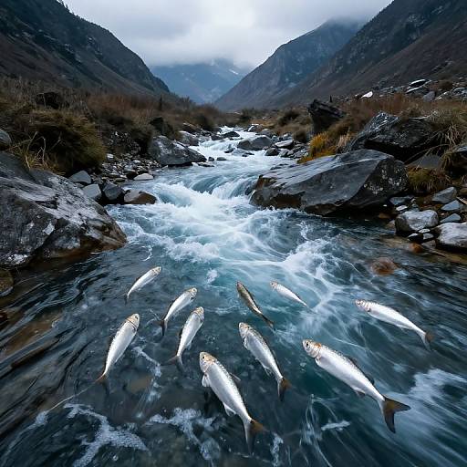 Upward Flowing River with Dancing Fish