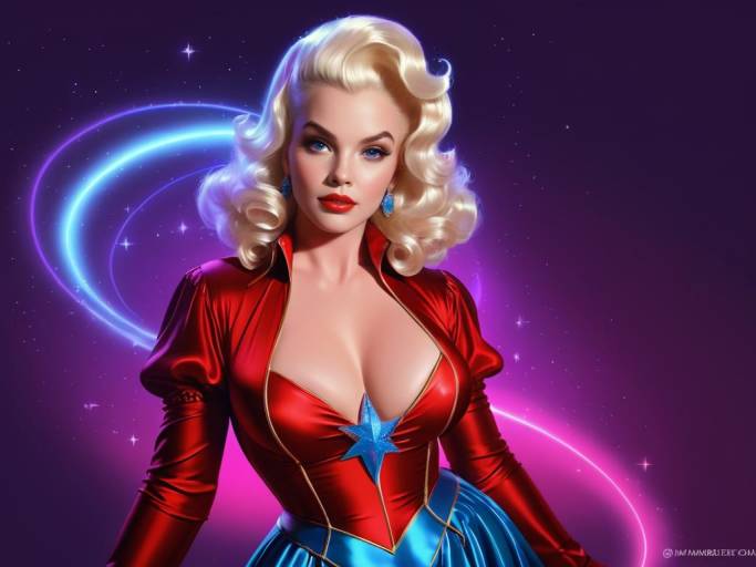 Retro Futuristic Woman in Red and Blue Outfit