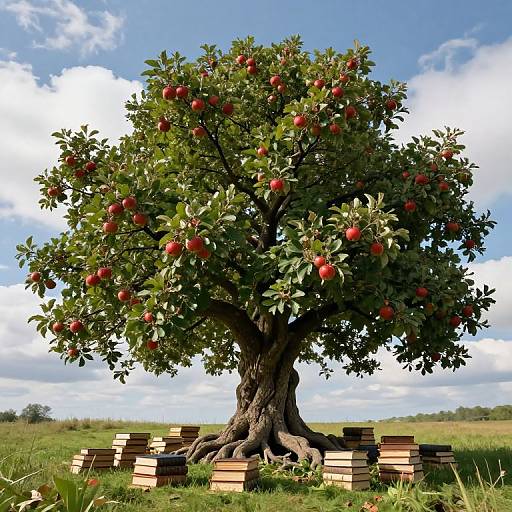 Majestic Apple Tree with Books