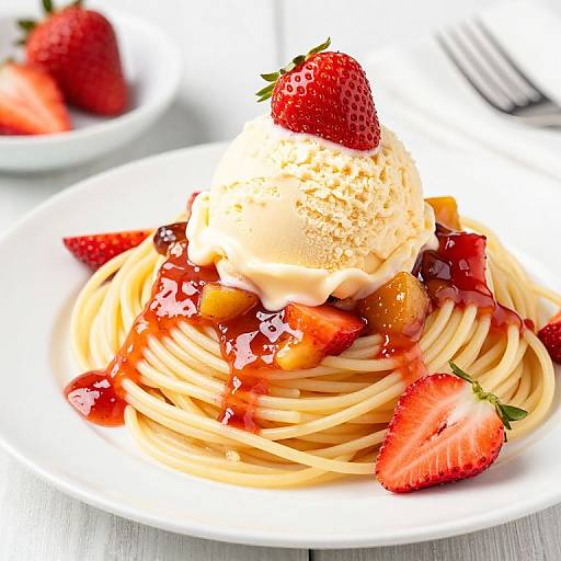Spaghetti Ice Cream with Strawberries