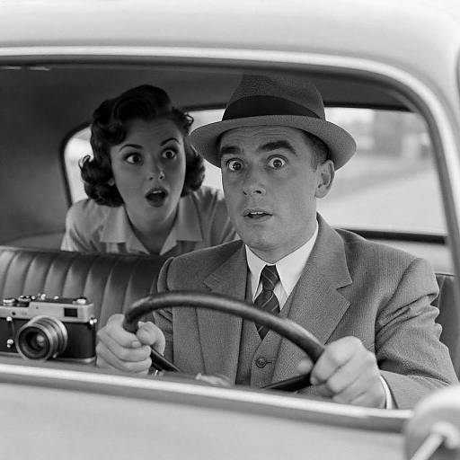 Vintage Cab Ride with Surprised Passengers