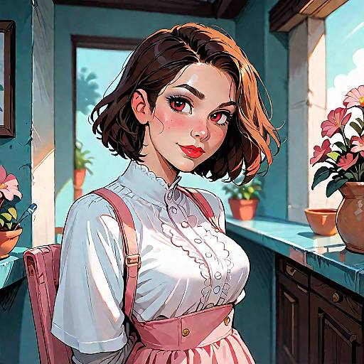 Smiling Girl on Porch in Pink Sundress