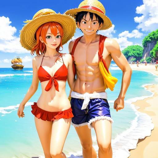 Luffy and Nami Beach Adventure Art