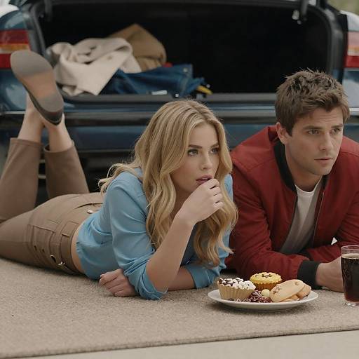 Casual Couple on Carpet by Car