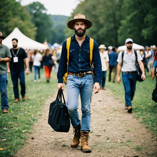 Bearded Man with Hat Walking Outdoors