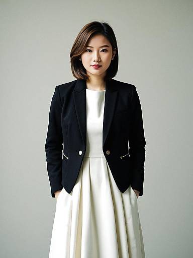 Asian Woman in Black Jacket and White Dress