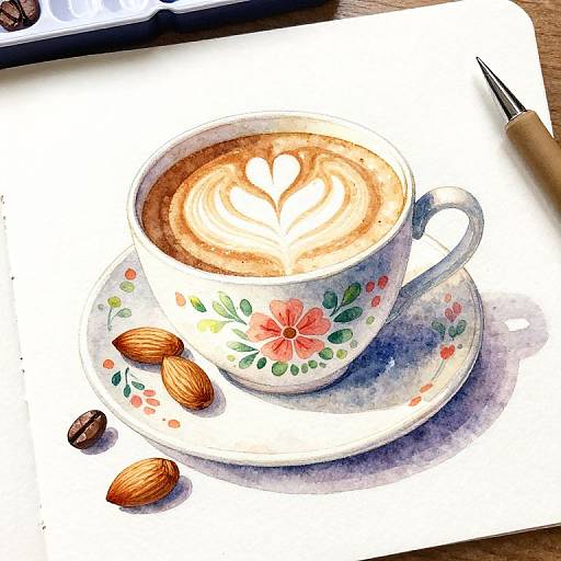 Watercolor Cappuccino with Floral Patterns