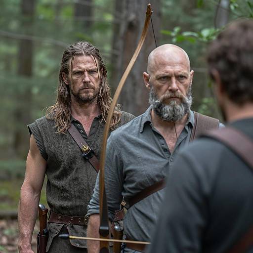 Men with Bows in Forest