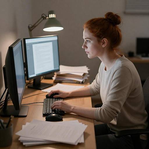 Focused Red-Haired Woman at Work