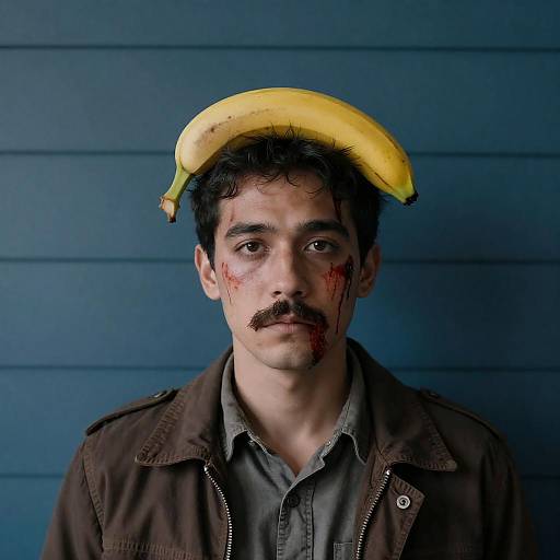 Man with Blood and Banana on Head