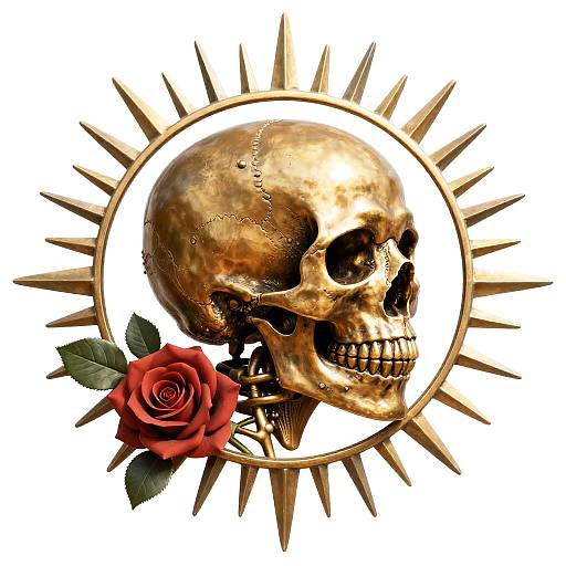 Bronze Skull with Rose and Sunburst