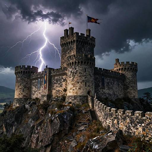 Medieval Castle on Stormy Cliff