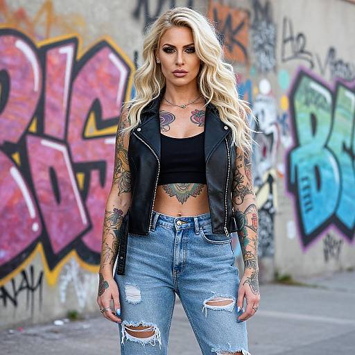 Confident Blonde Woman in Urban Graffiti