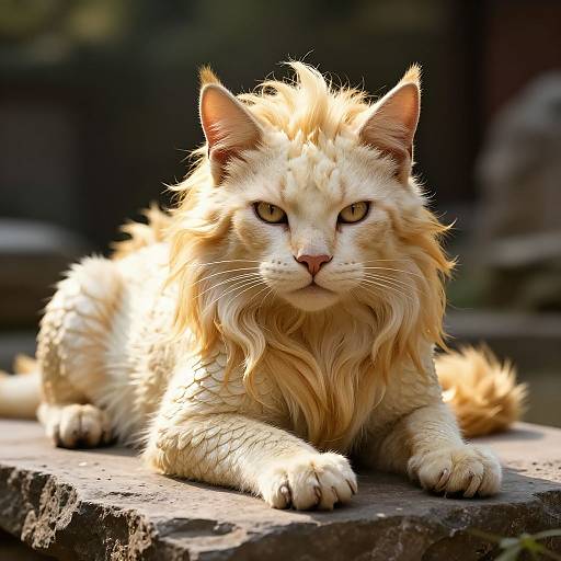 Regal Feline-Dragon in Sunlit Detail