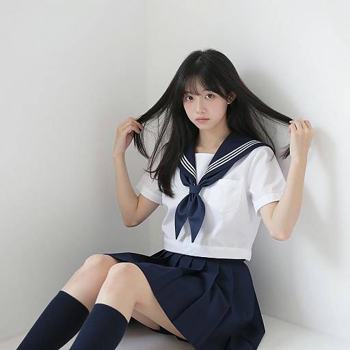 Stylish Asian Girl in Sailor Outfit