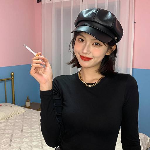 Stylish Woman in Black Leather Aesthetic