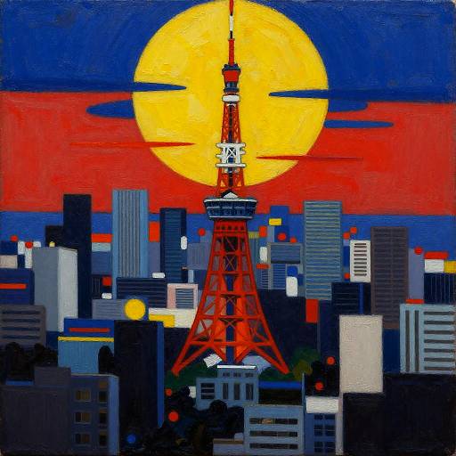 Mondrian-Style Samurai Against Tokyo Skyline