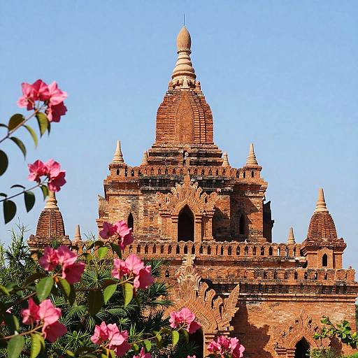 Ancient Brick Pagodas with Vibrant Flowers