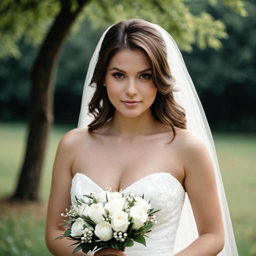 Bride in White Wedding Dress Holding Bouquet