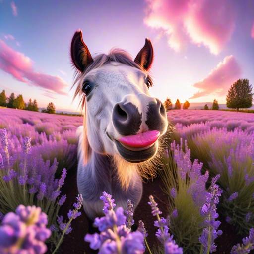 Playful Miniature Horse in Lavender Field