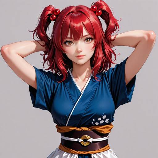 Cheerful Girl with Red Hair and Obi