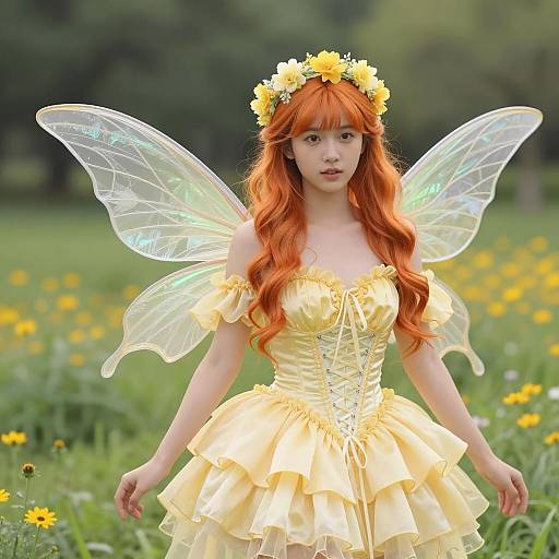 Enchanting Yellow Fairy in Lush Meadow
