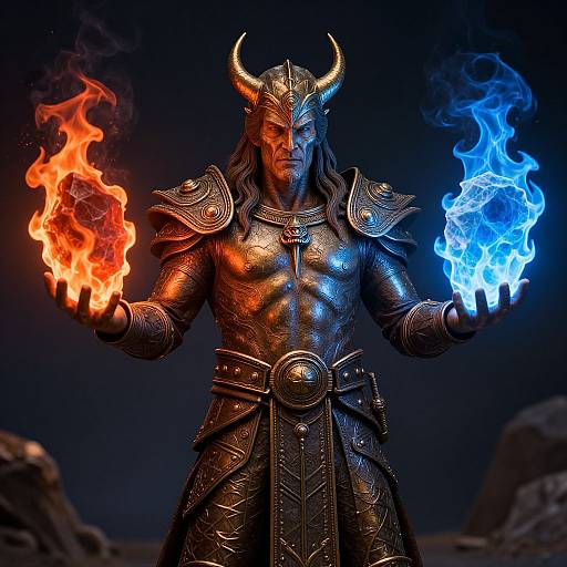 Bronze God with Fiery and Icy Stones