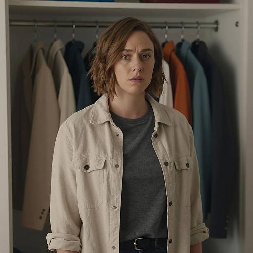Serious Portrait of Woman in Closet