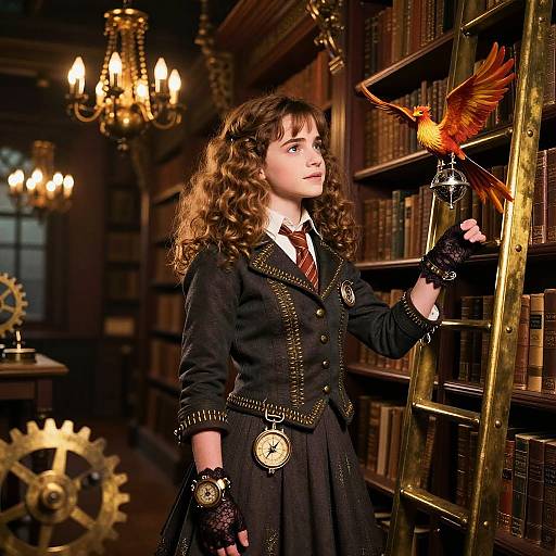 Steampunk Hermione Exploring Luminous Library