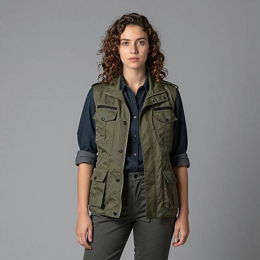 Woman Wearing Olive Green Military-Style Vest