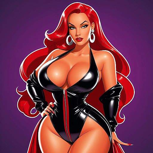 Glamorous Red-Haired Woman in Black Dress