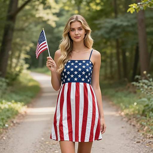 Patriotic Woman in USA Flag Dress