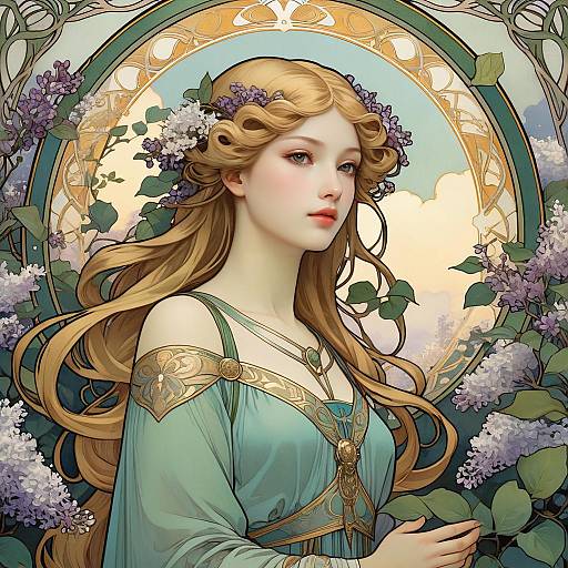 Art Nouveau Woman with Lilacs