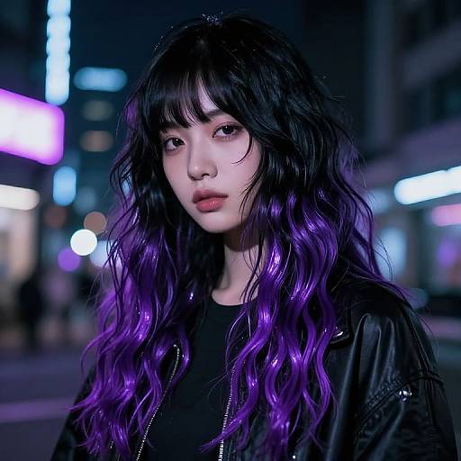 Neon-lit Black Purple Hair Waves