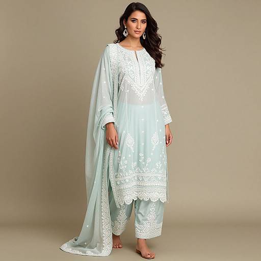 Elegant Woman in Traditional Chikankari Suit