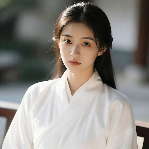 Luminous Chinese Woman Sitting in White