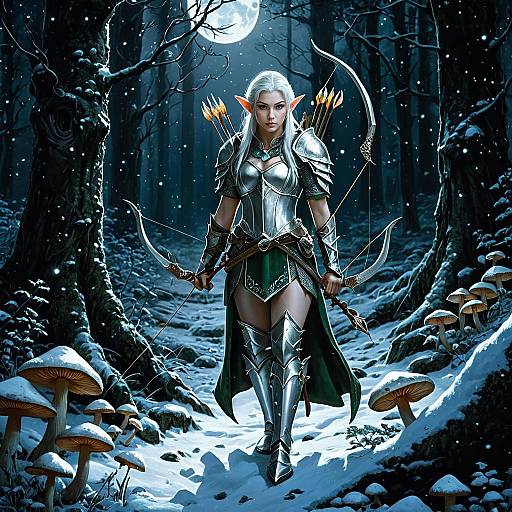 Snow Elf Archer in Moonlit Forest