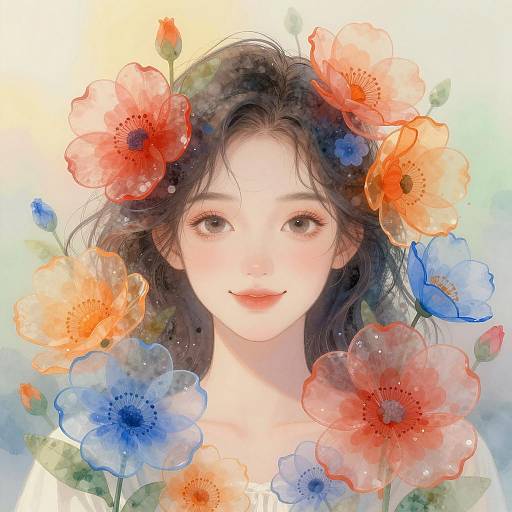 Whimsical Floral Portrait of a Young Woman
