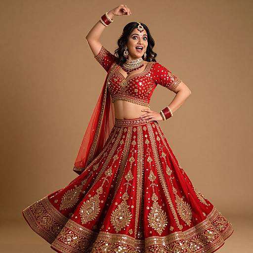 Vibrant Bollywood Dancer in Red Lehenga