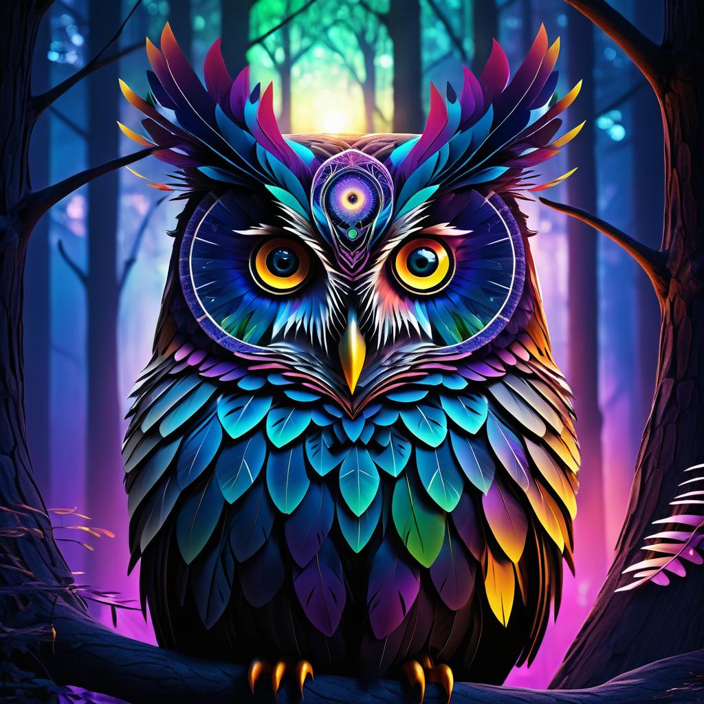 Mystical Owl in Enchanted Forest Artwork