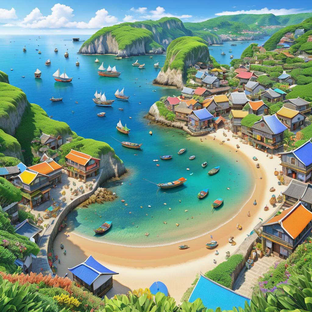 Vibrant Coastal Village from Above