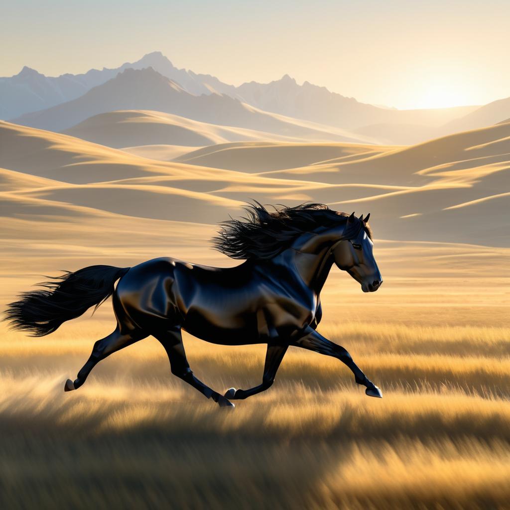 Majestic Stallion Galloping Through Prairie