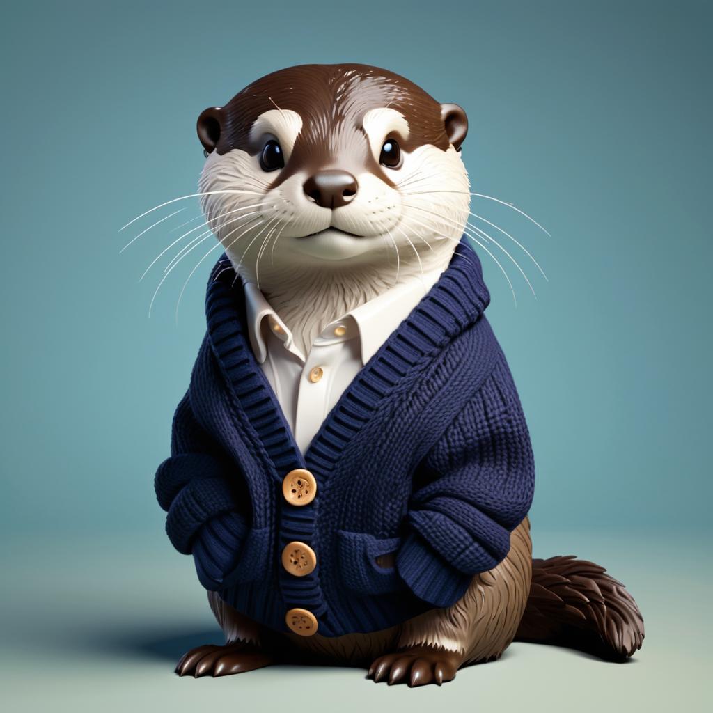 Charming Otter in Elegant Cardigan Pose