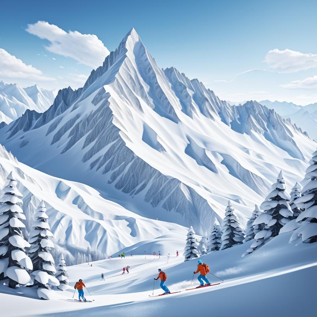 Cinematic Snowy Mountain Adventure Illustration