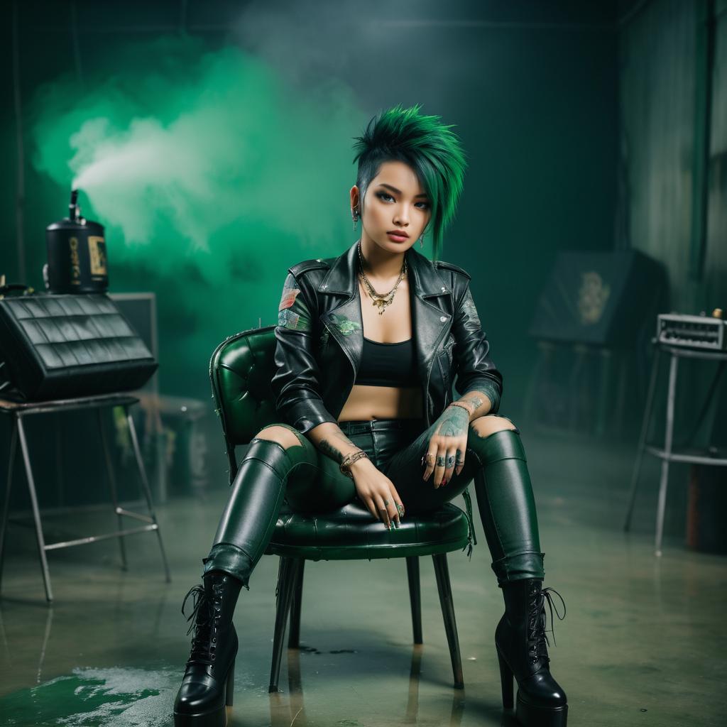 Cinematic Punk Woman in Studio Setting